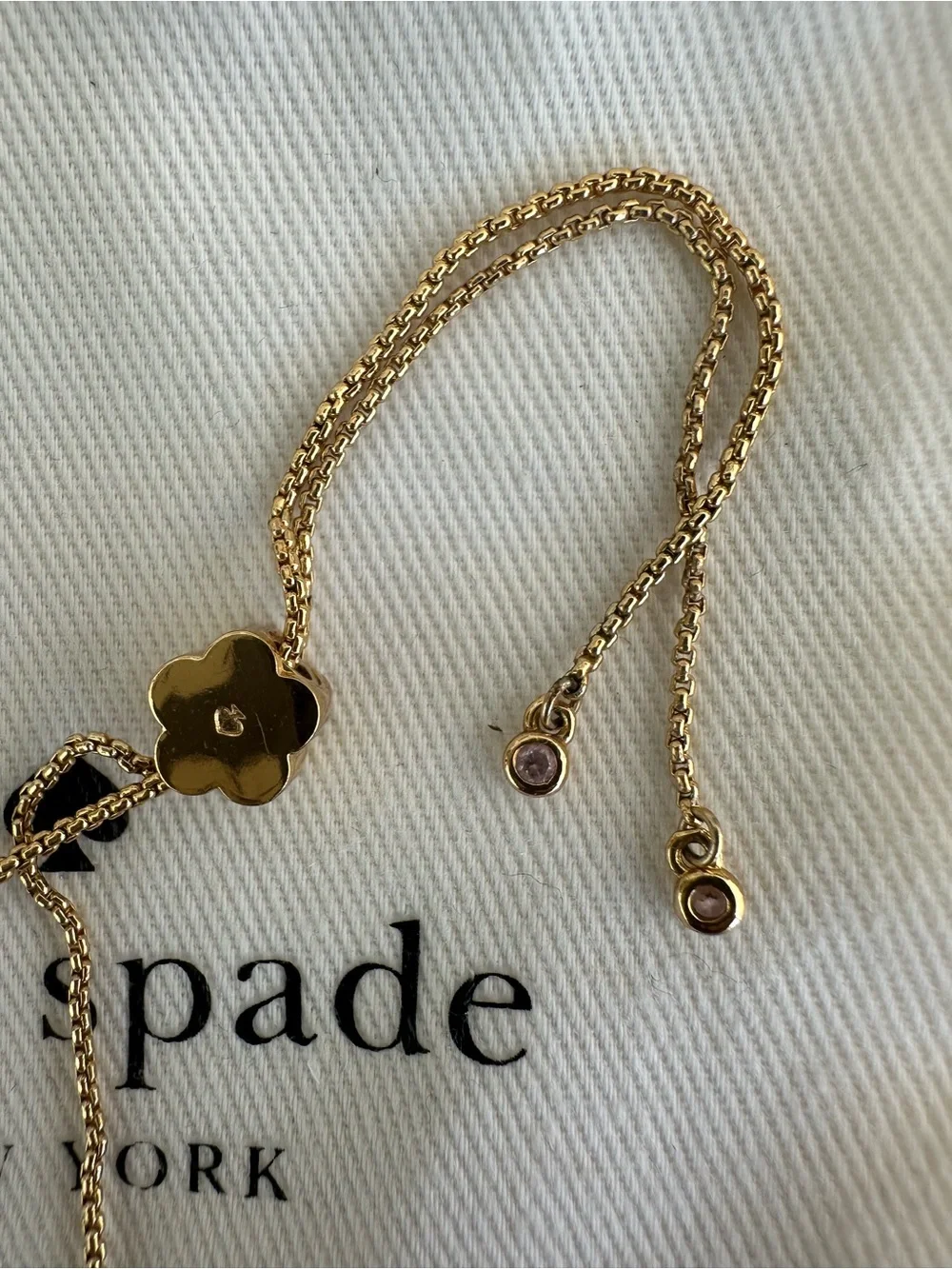 Kate Spade Pink Gardenia Flower Slider Bracelet with dust bag